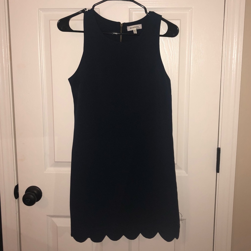 Navy Scalloped Shift Dress